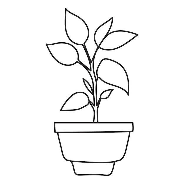 Continuous line drawing of houseplant in a pot