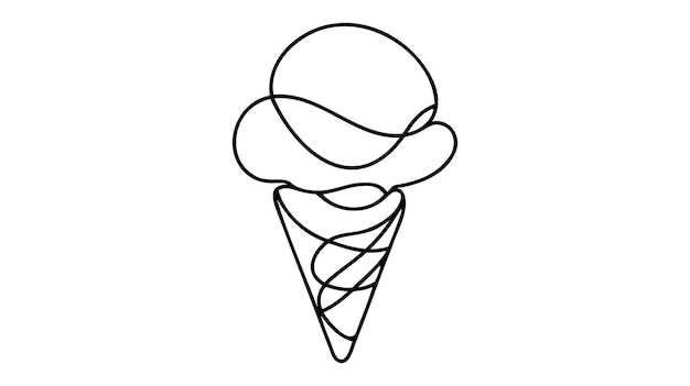 Disegno a linea continua gelato nero isolato su sfondo bianco illustrazione vettoriale disegnata a mano