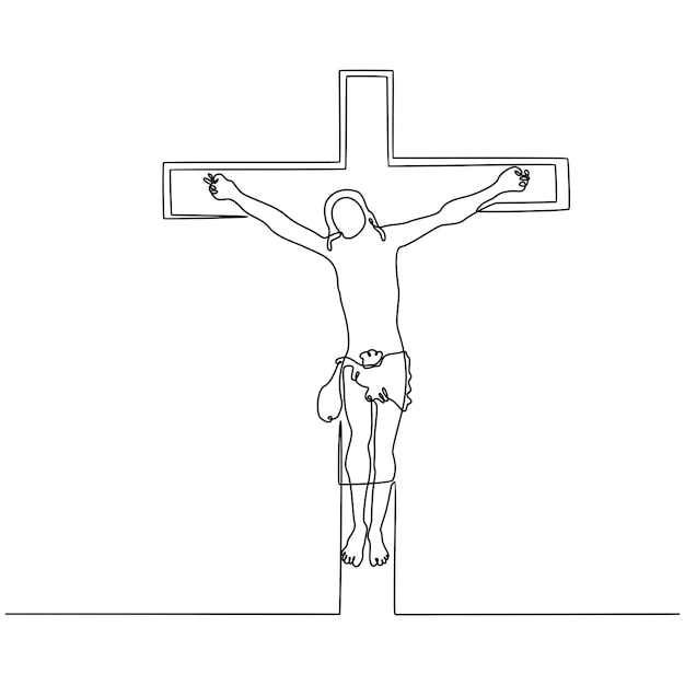 Continuous line drawing of jesus on the cross vector illustration