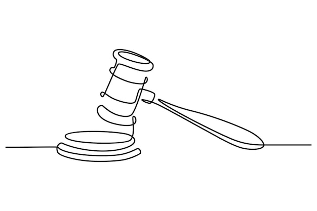 Vector continuous line drawing of judges hammer vector illustration