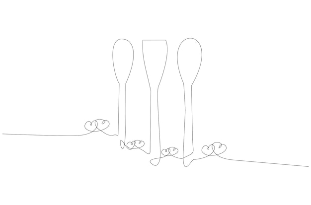 Vector continuous line drawing of kitchen set utensil vector illustration premium vector