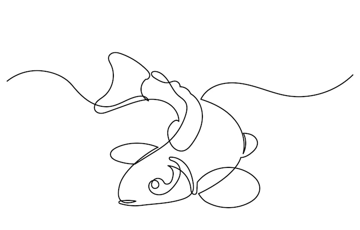 Vector 물 밖 으로 뛰어나오는 코이 물고기 의 연속적 인 선 그림