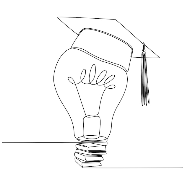 Continuous line drawing of lamp with graduation cap vector