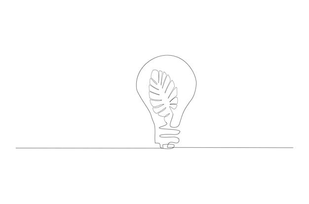 Continuous line drawing of leaf isolated on a bulb vector illustration Premium Vector