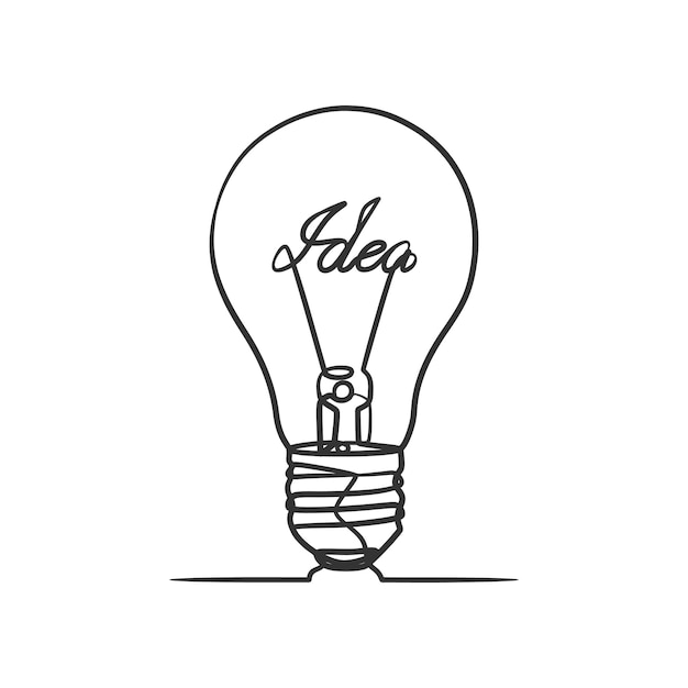 Continuous line drawing of light bulb symbol idea Light bulb one line drawing minimalist design