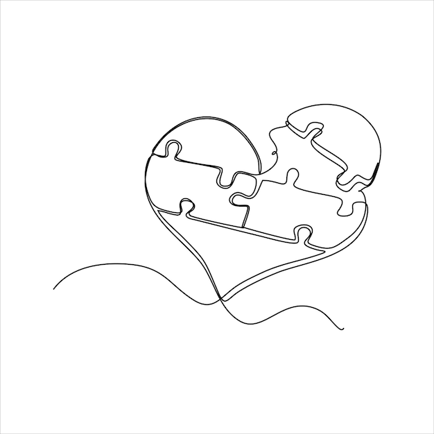 continuous line drawing of love shape puzzle