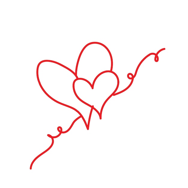 Continuous line drawing of love sign with two heartsvector minimalist illustration of love concept