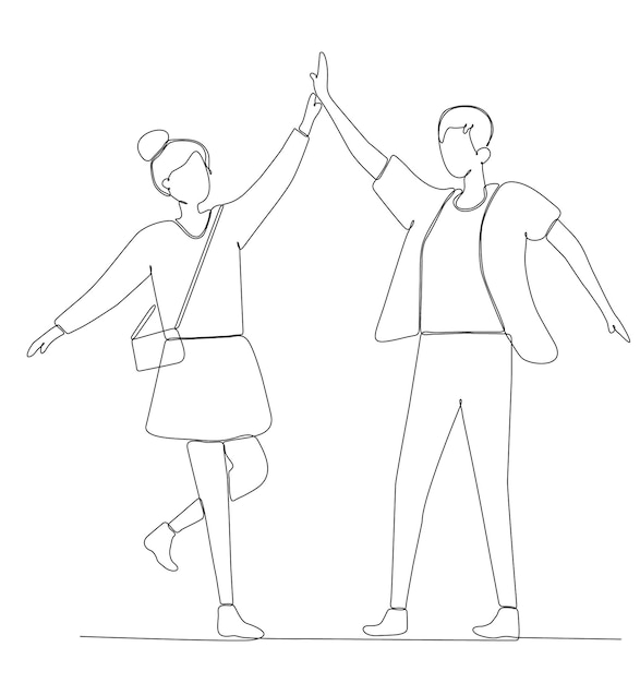 continuous line drawing of lovers doing high five