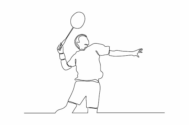 Continuous line drawing male badminton player vector illustration Premium Vector