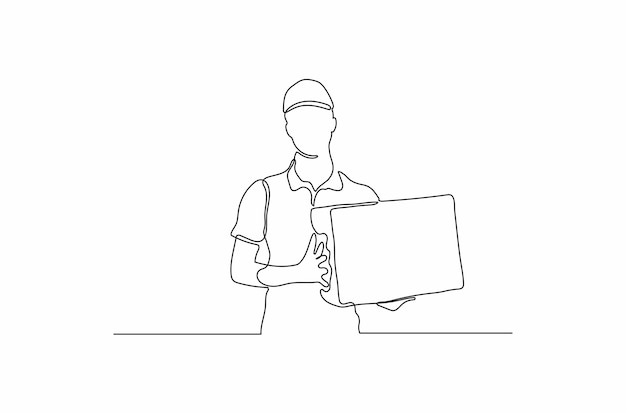 Continuous line drawing of a male courier concept vector illustration Premium vector