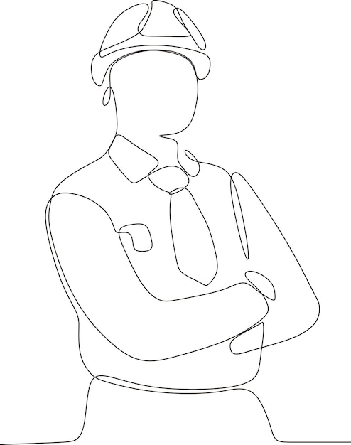 Continuous line drawing of male foreman manager controlling building construction