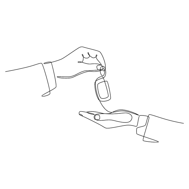 continuous line drawing Male hand giving car key to female handvector