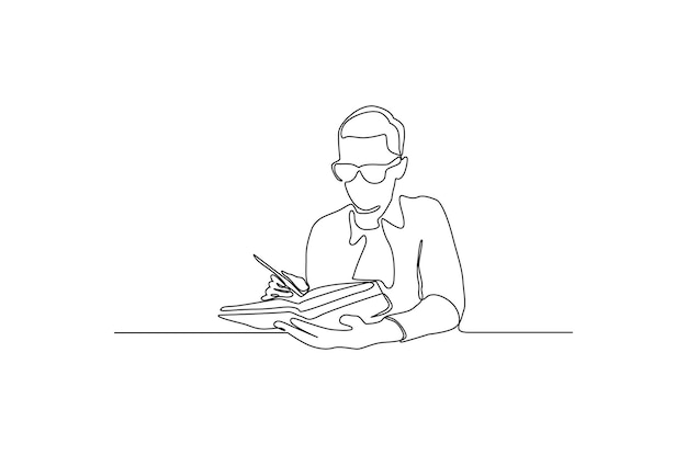 Continuous line drawing of a male reading the book seriously vector illustration Premium vector