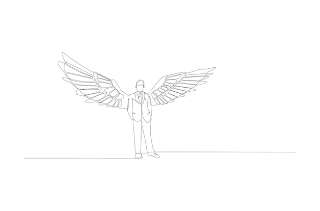 Continuous line drawing of a male with beautiful wings like angel vector illustration Premium Vector