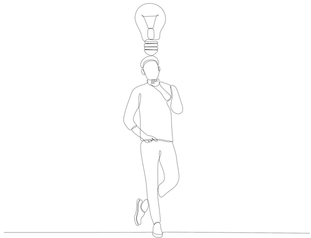 Continuous line drawing of a man looking for ideas premium vector illustration