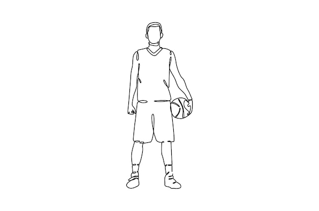 Continuous line drawing of a man playing skill of basketball vector illustrations premium vector