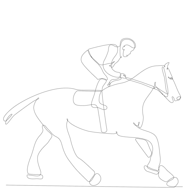 continuous line drawing man riding a horse