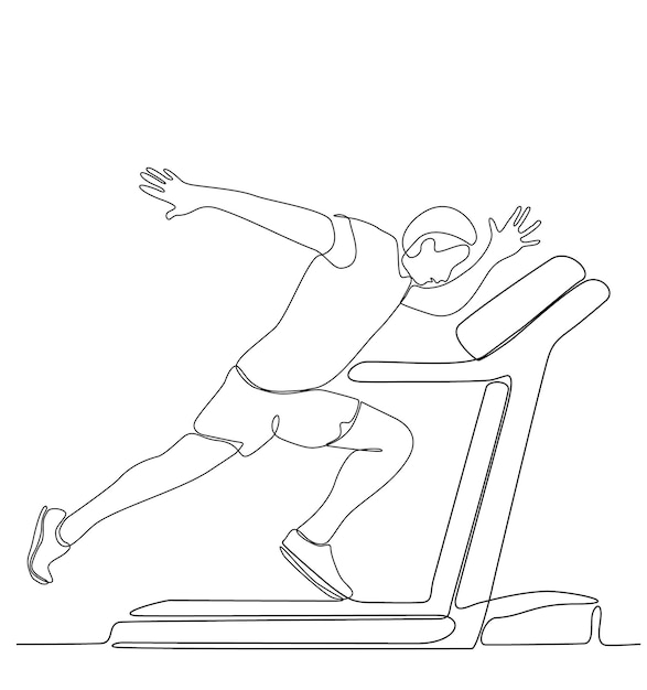 continuous line drawing of a man running on a treadmil