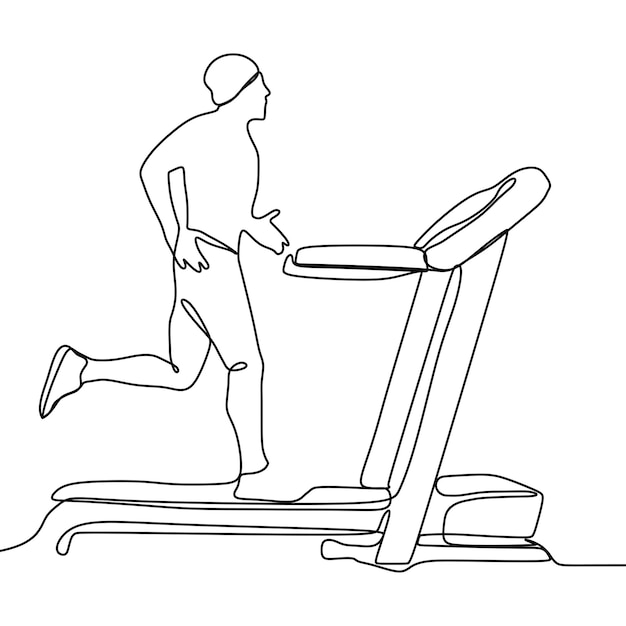 continuous line drawing of a man running on a treadmill