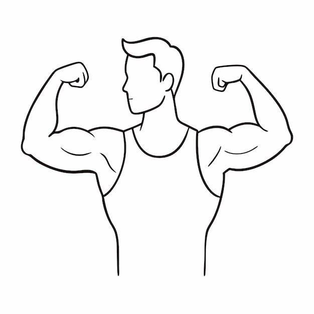 한 사람의 연속적인 선 그림은 그의 팔의 터 윤을 한 줄의 예술 스타일로 보여줍니다.