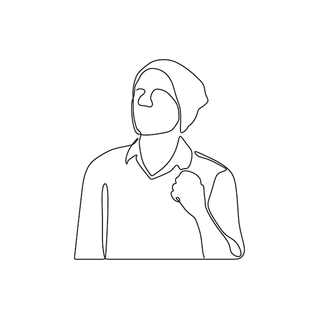 A continuous line drawing of a man wearing a hat