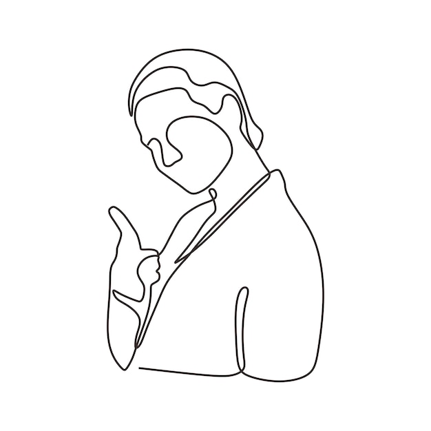 A continuous line drawing of a man with his fingers pointing