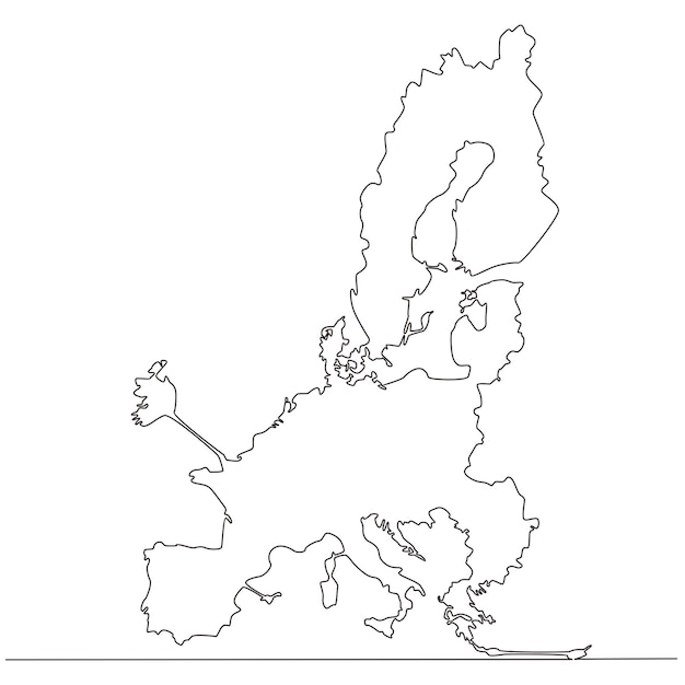 Vector continuous line drawing of map brexit europe union without uk vector line art illustration