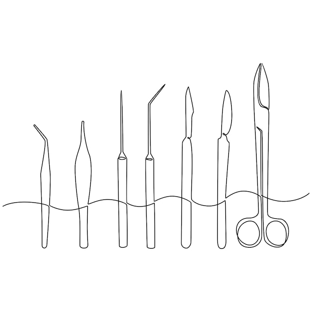 Continuous line drawing of medical equipment medical scissors vector illustration