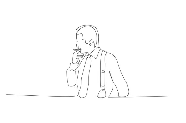 흡연 벡터 일러스트 레이 션에 남자의 연속 선 그리기 Premium 벡터