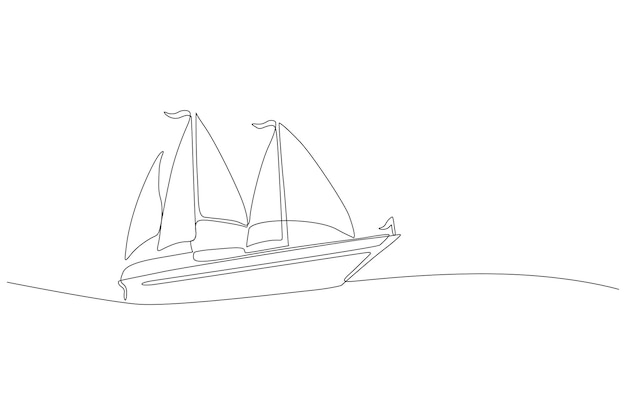 Vector continuous line drawing of a modern phinisi ship concept vector illustration premium vector