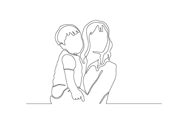 Continuous line drawing of a mom and her kid togetherness moment vector illustration Premium Vector