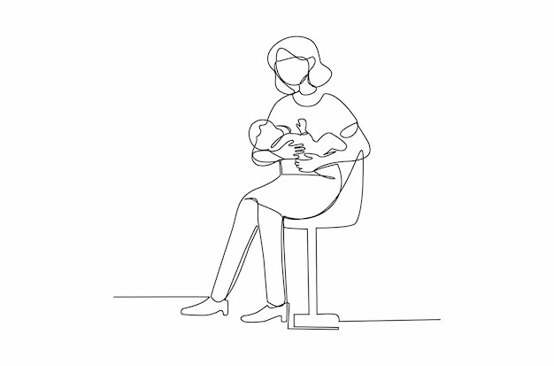 Continuous line drawing of a mother breastfeeding her baby vector illustration Premium Vector