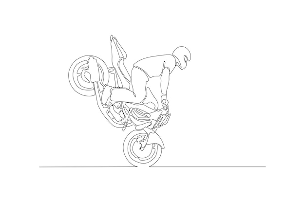 Continuous line drawing of a moto freestyle rider showing skill illustration vector Premium vector