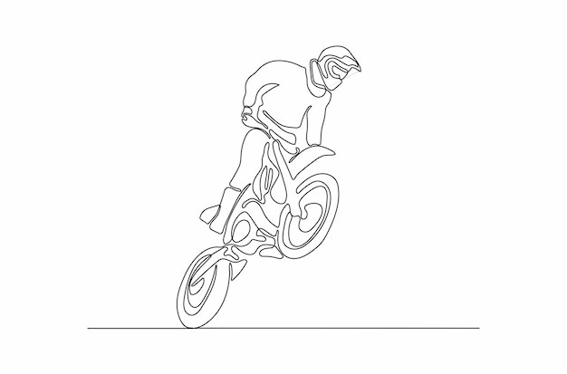 Continuous line drawing of motocross with freestyle vector illustration Premium Vector