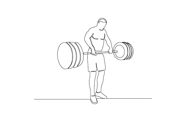Непрерывный рисунок линии сильного спортсмена-тяжелоатлета векторная иллюстрация premium векторы