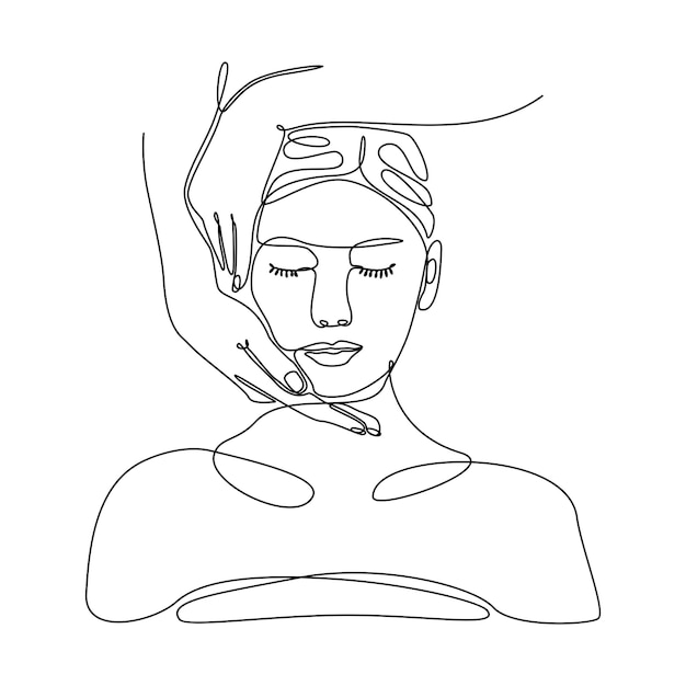 Вектор Непрерывный рисунок линии красивой женщины, делающей расслабляющий массаж векторная иллюстрация