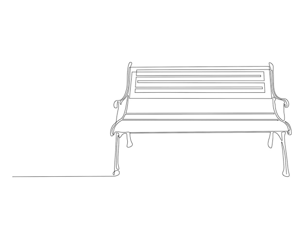 ベクトル 公園のベンチの連続ライン描画 一行のベンチ ベンチパーク 連続ラインアート 編集可能な概要