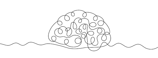 Вектор Непрерывный рисунок мозга икона человеческого мозга на одной линии