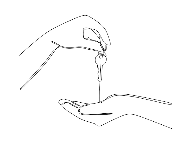 Непрерывный рисунок линии руки, держащей ключ