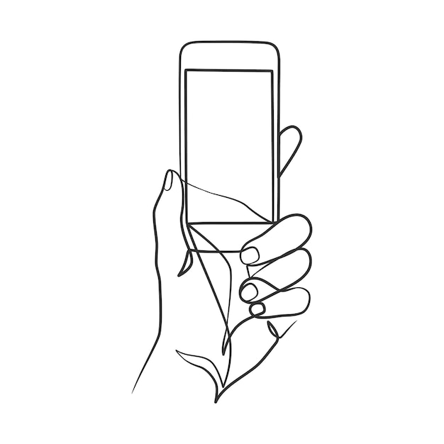 スマートフォンを持っている手の連続線画スマートフォンを持っている手の外形図