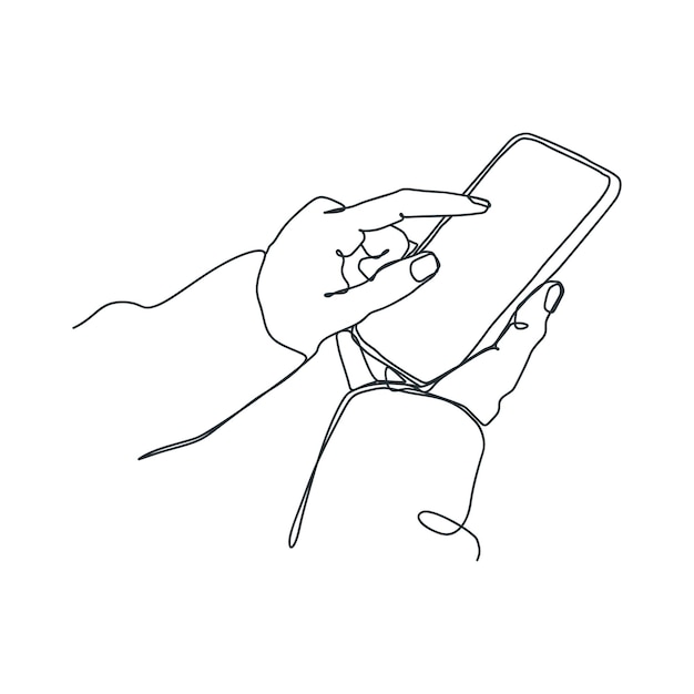 Непрерывный рисунок человека, держащего смартфон