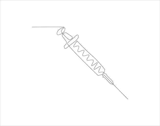 ベクトル 注射用注射器の連続線画 1 線注射用 注射器の 連続線画 編集可能な概要