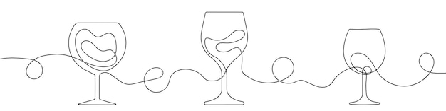 벡터 와인 글래스의 연속 라인 드로잉 단일 라인 와인 글라스 아이콘