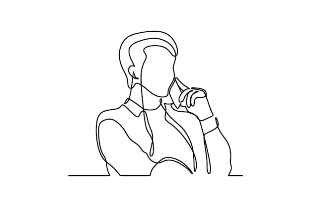 Вектор Непрерывный рисунок молодого человека, разговаривающего по мобильному телефону