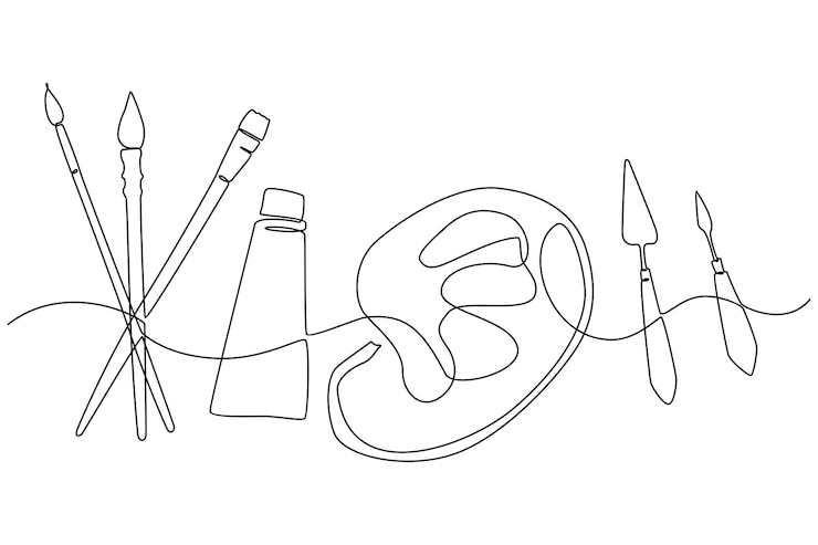 Vector continuous line drawing of painting utensils vector illustration