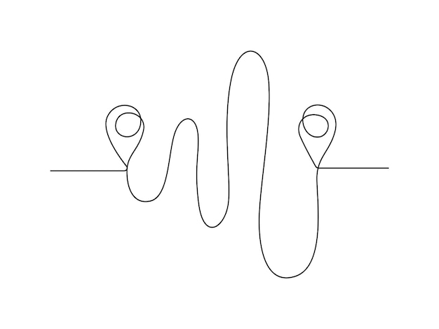 Continuous line drawing of path and location pointers pin road icon delivery journey marker vector