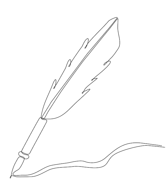 continuous line drawing of pen feather vector illustration