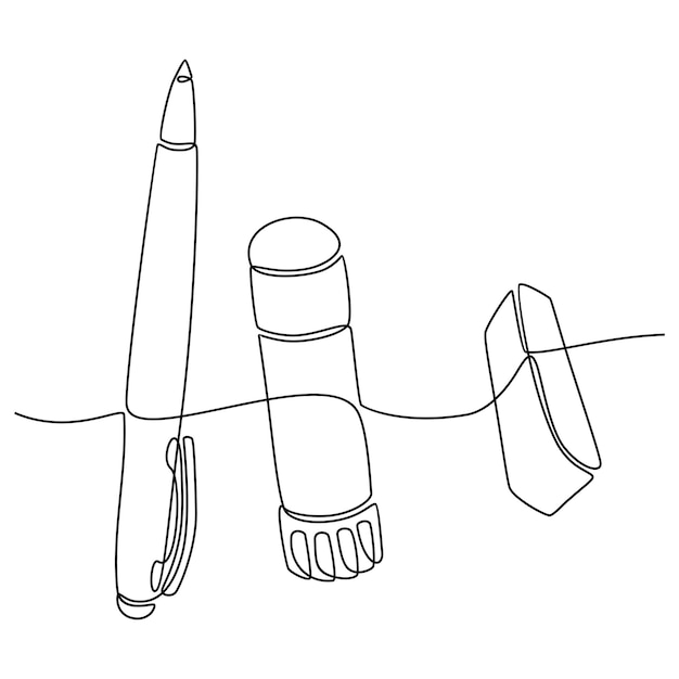 continuous line drawing of pencil and eraser vector illustration