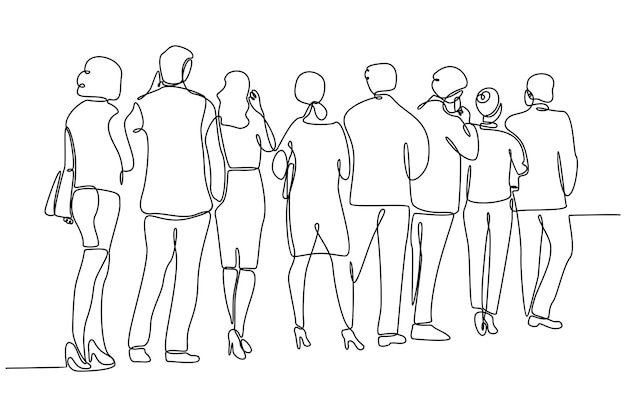 continuous line drawing of people in line vector illustration