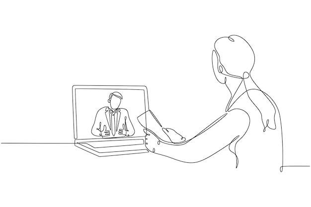 Continuous line drawing of people making video calls vector illustration